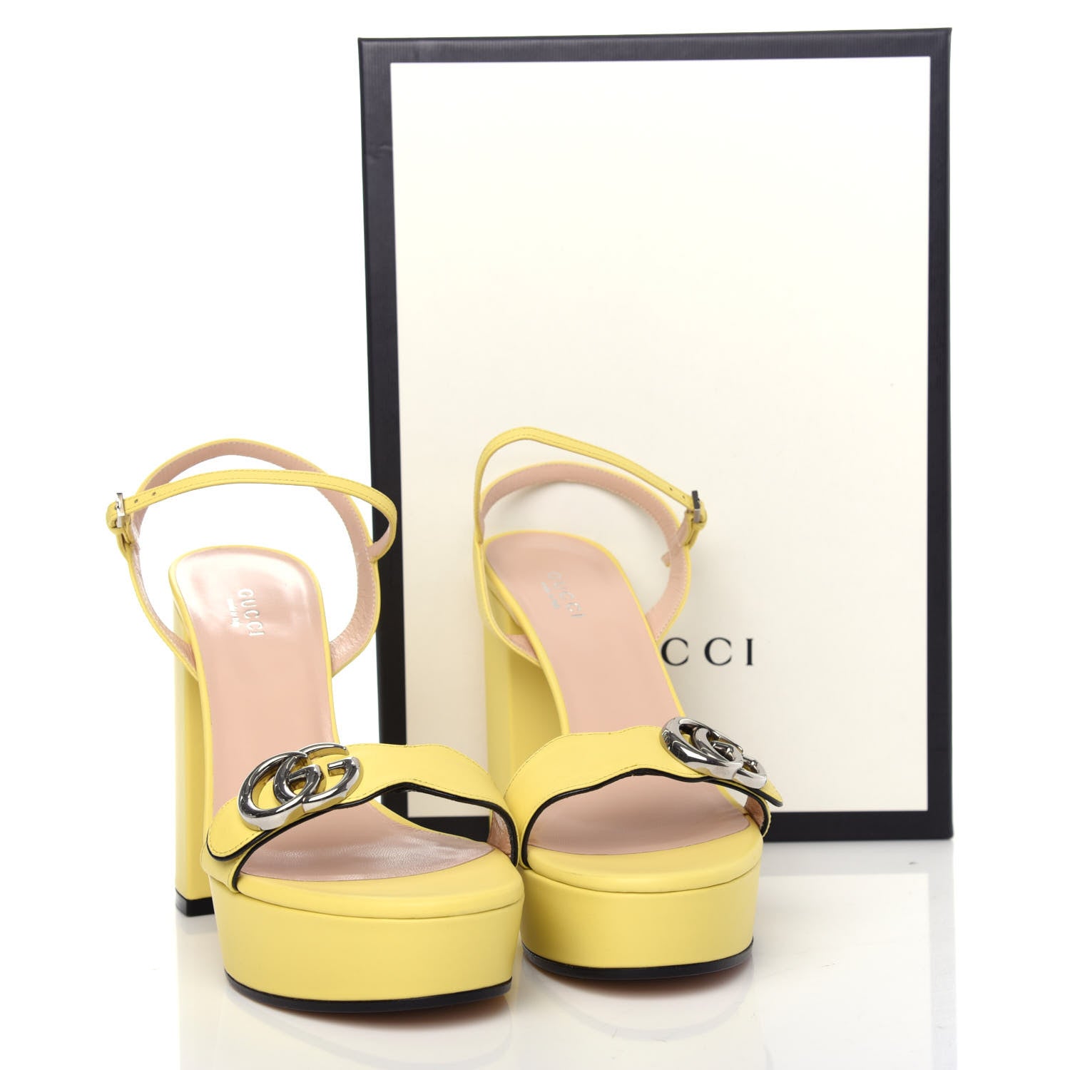 Gucci Calfskin GG Marmont Ankle Wrap 30/115mm Platform Sandals 36.5 Banana 10 of 10