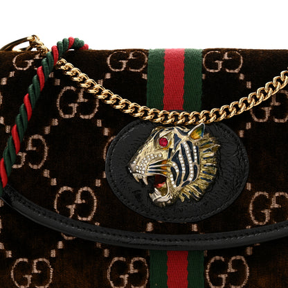 Gucci Velvet GG Monogram Web Small Rajah Slim Flap Shoulder Bag Brown Black 8 of 13
