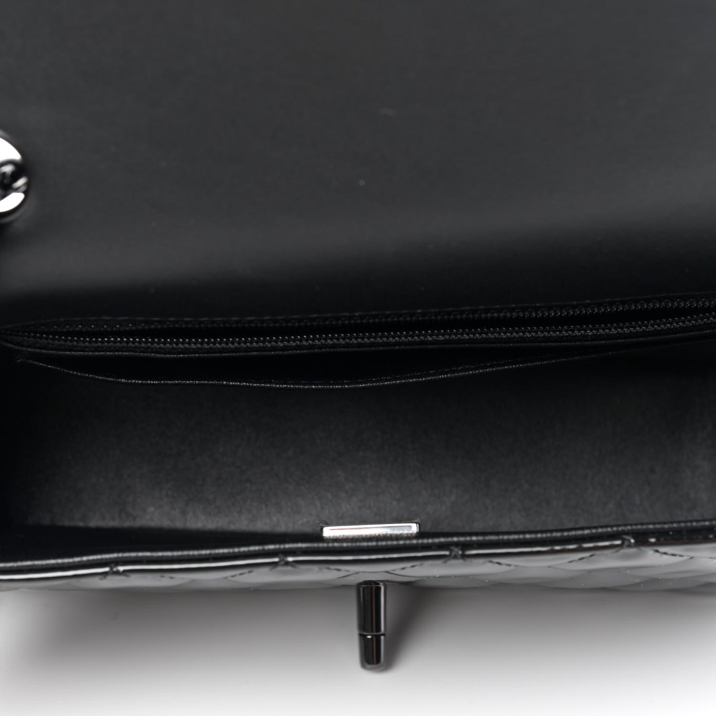 Patent Calfskin Quilted Mini Rectangular Flap So Black