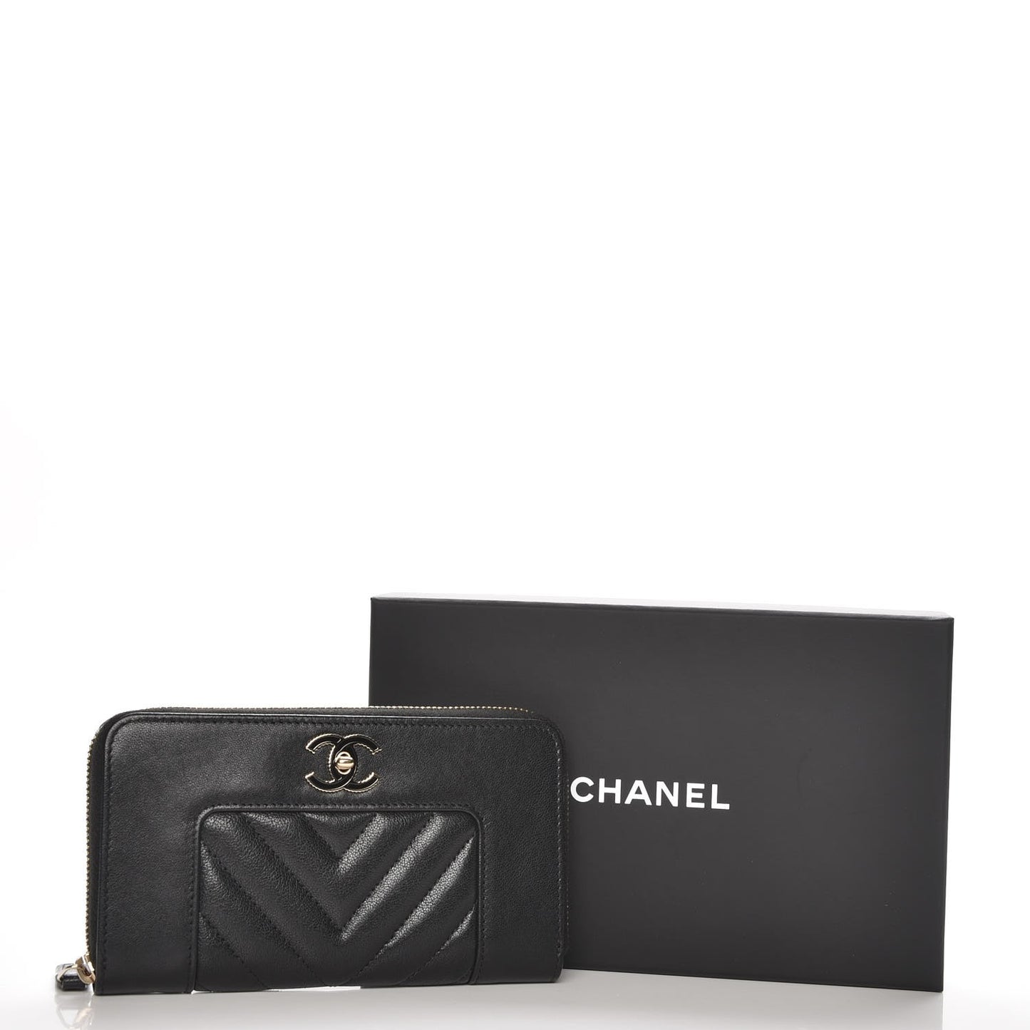 Sheepskin Chevron Quilted Mademoiselle Vintage Zip Around Wallet Black