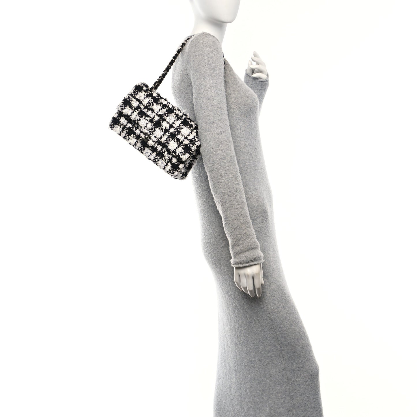 Tweed Quilted Medium Double Flap Black Ecru White