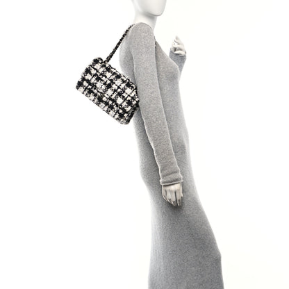 Chanel Tweed Quilted Medium Double Flap Black Ecru White 2 of 13