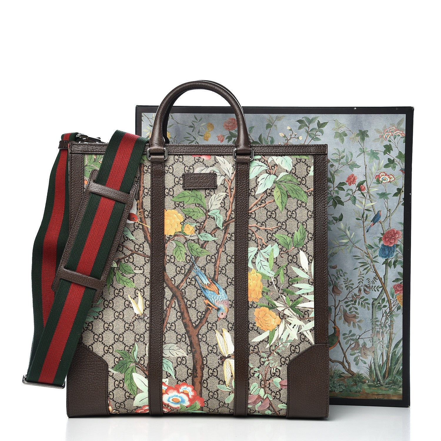 Gucci GG Supreme Monogram Tian Web Vertical Tote Beige Multicolor New Acero 11 of 11