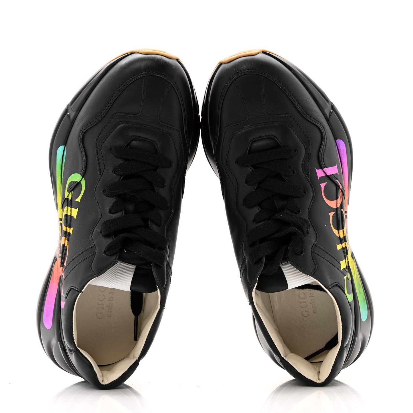 Calfskin Iridescent Logo Womens Rhyton Sneakers 37 Black