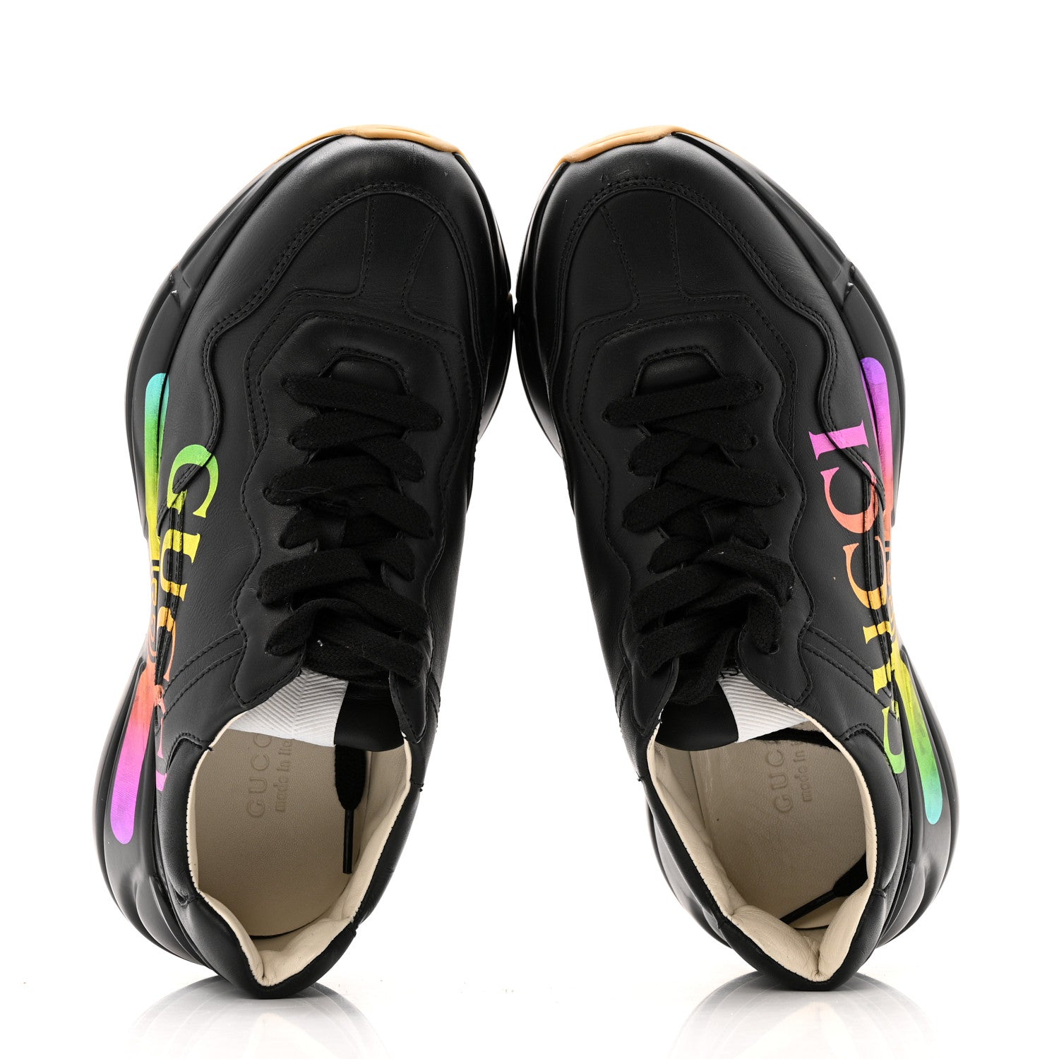 Gucci Calfskin Iridescent Logo Womens Rhyton Sneakers 37 Black 2 of 13
