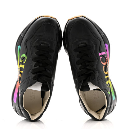 Gucci Calfskin Iridescent Logo Womens Rhyton Sneakers 37 Black 2 of 13