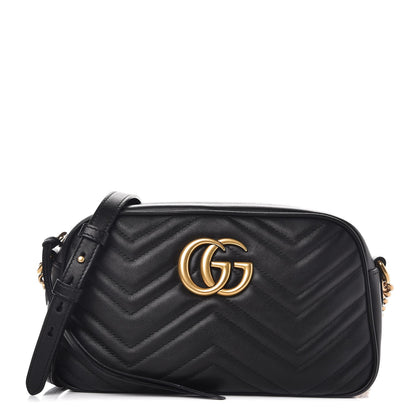Gucci Calfskin Matelasse Small GG Marmont Chain Shoulder Bag Black 1 of 7