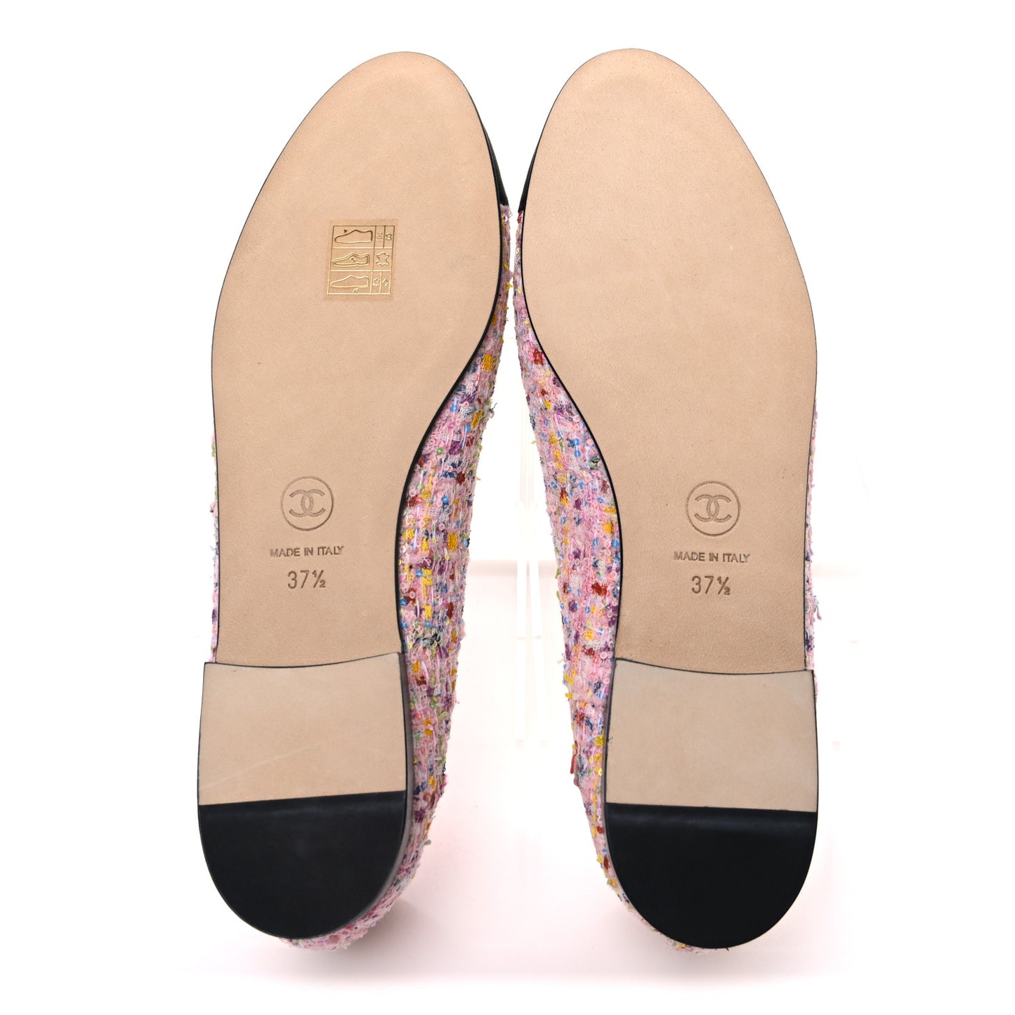 Tweed Sequin Grosgrain Cap Toe Ballet Flats 37.5 Light Pink Multicolor Black