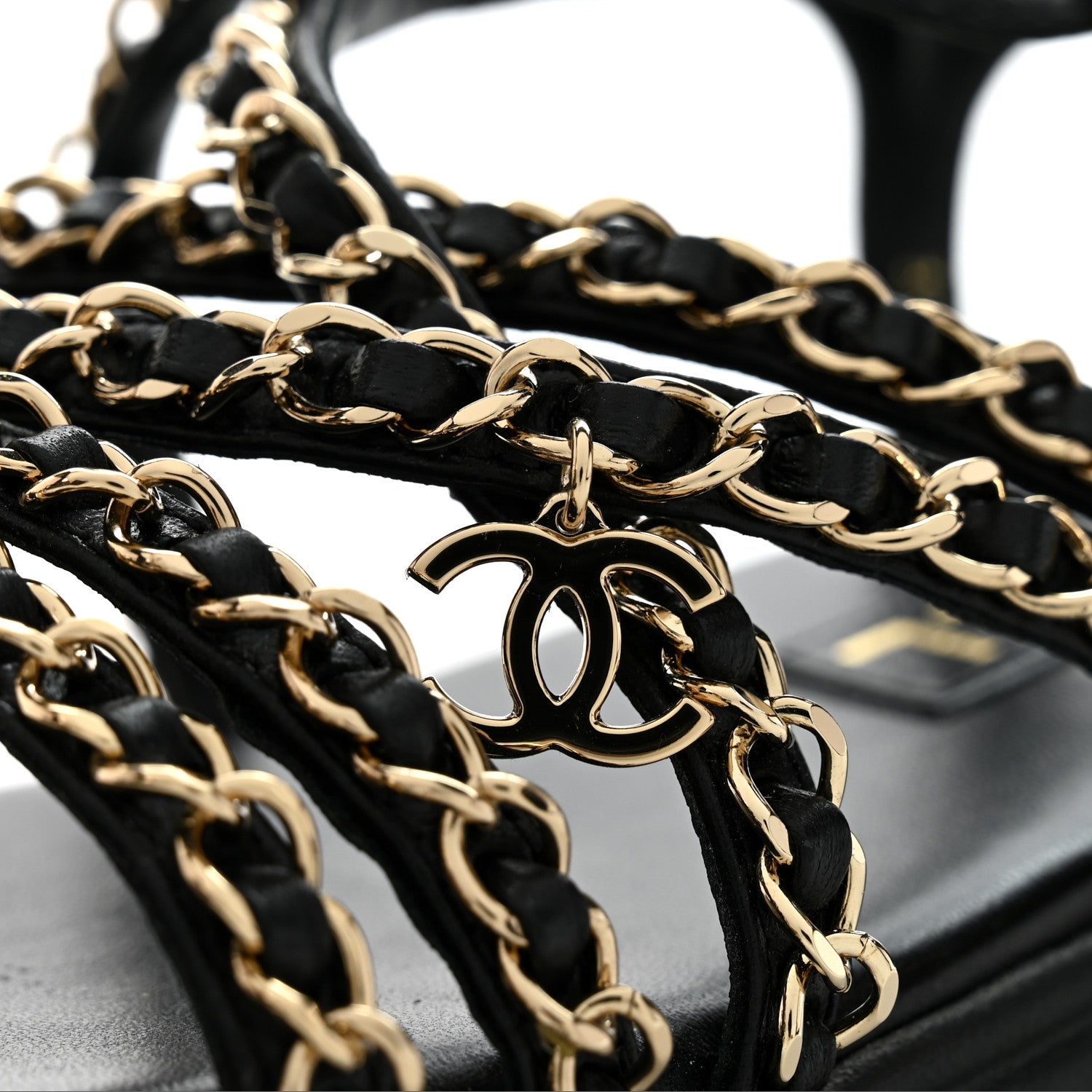 Chanel Lambskin Metal Chain Ankle Strap Sandals 36.5 Black 11 of 12