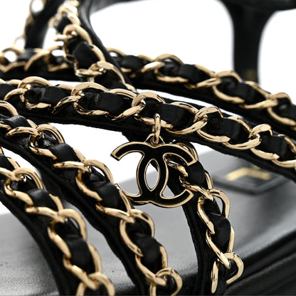 Chanel Lambskin Metal Chain Ankle Strap Sandals 36.5 Black 11 of 12