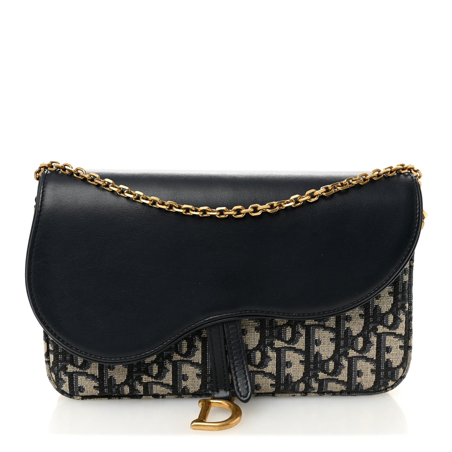 Oblique Smooth Calfskin Medium Saddle Pouch With Chain Blue