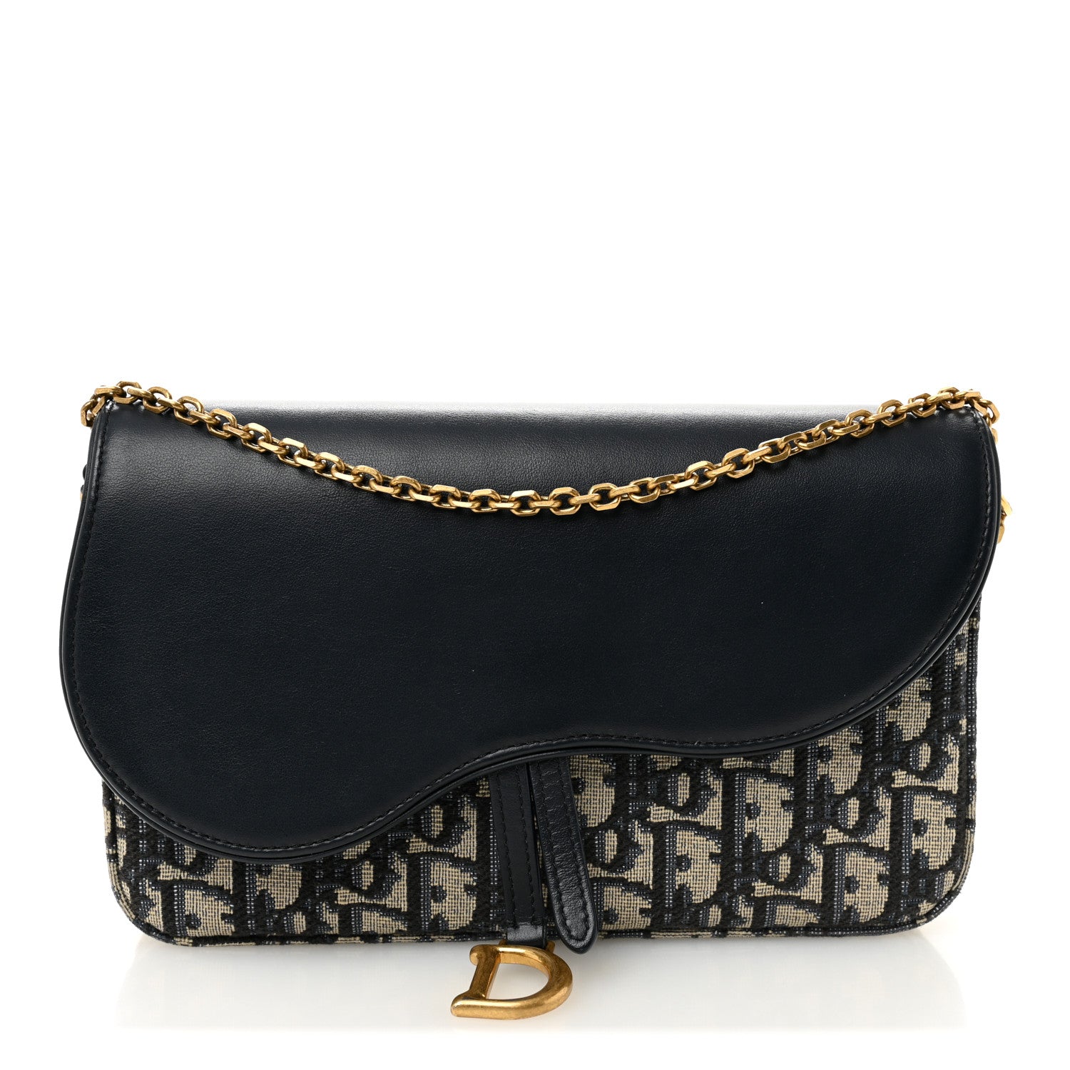 Christian Dior Oblique Smooth Calfskin Medium Saddle Pouch With Chain Blue 1 of 11