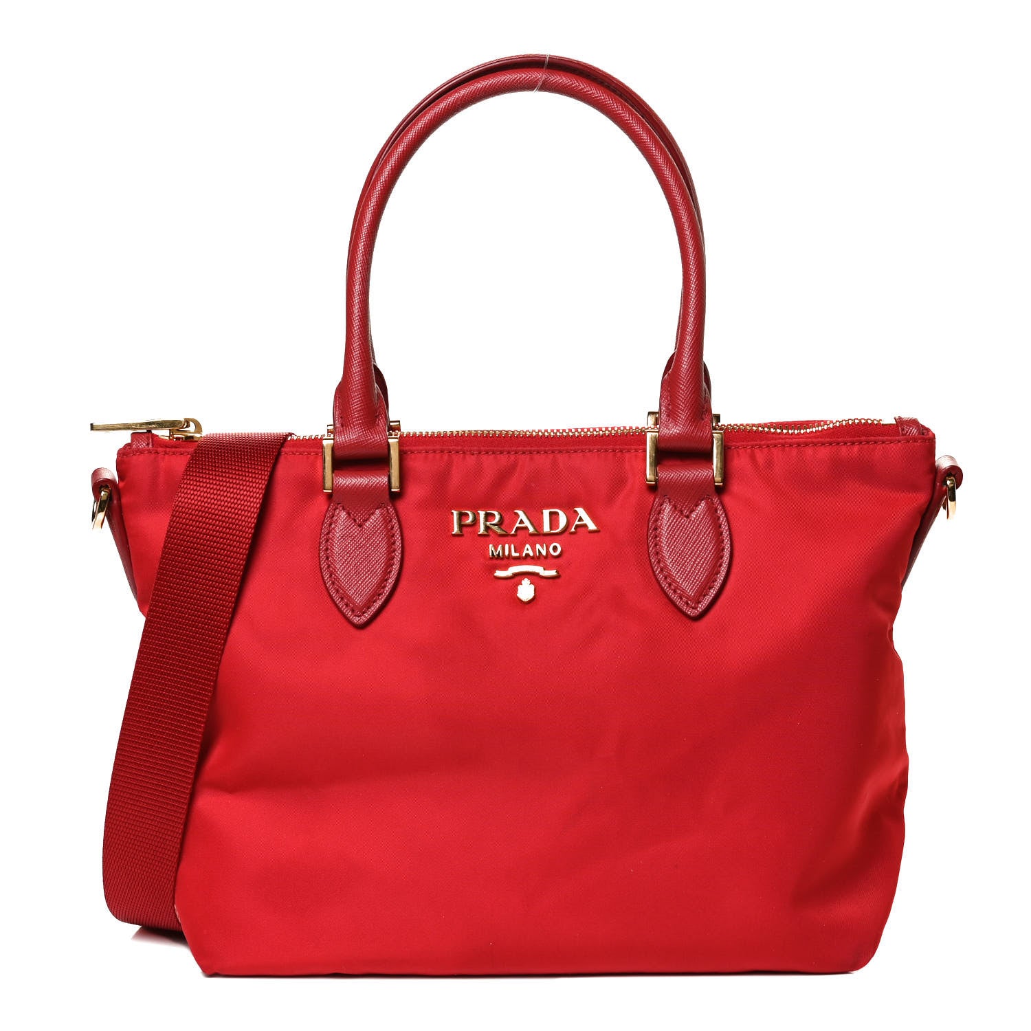 Prada Tessuto Nylon Saffiano Tote Red 1 of 13