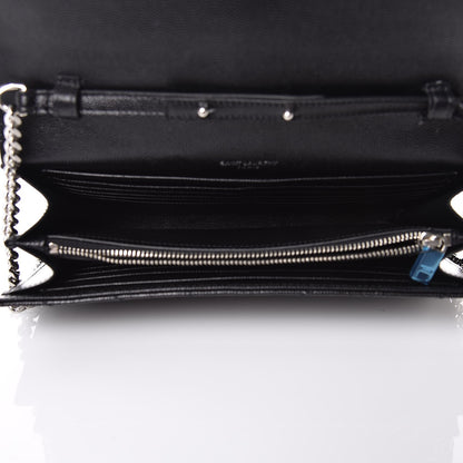 Saint Laurent Grain De Poudre Matelasse Chevron Monogram Chain Wallet Black 5 of 7