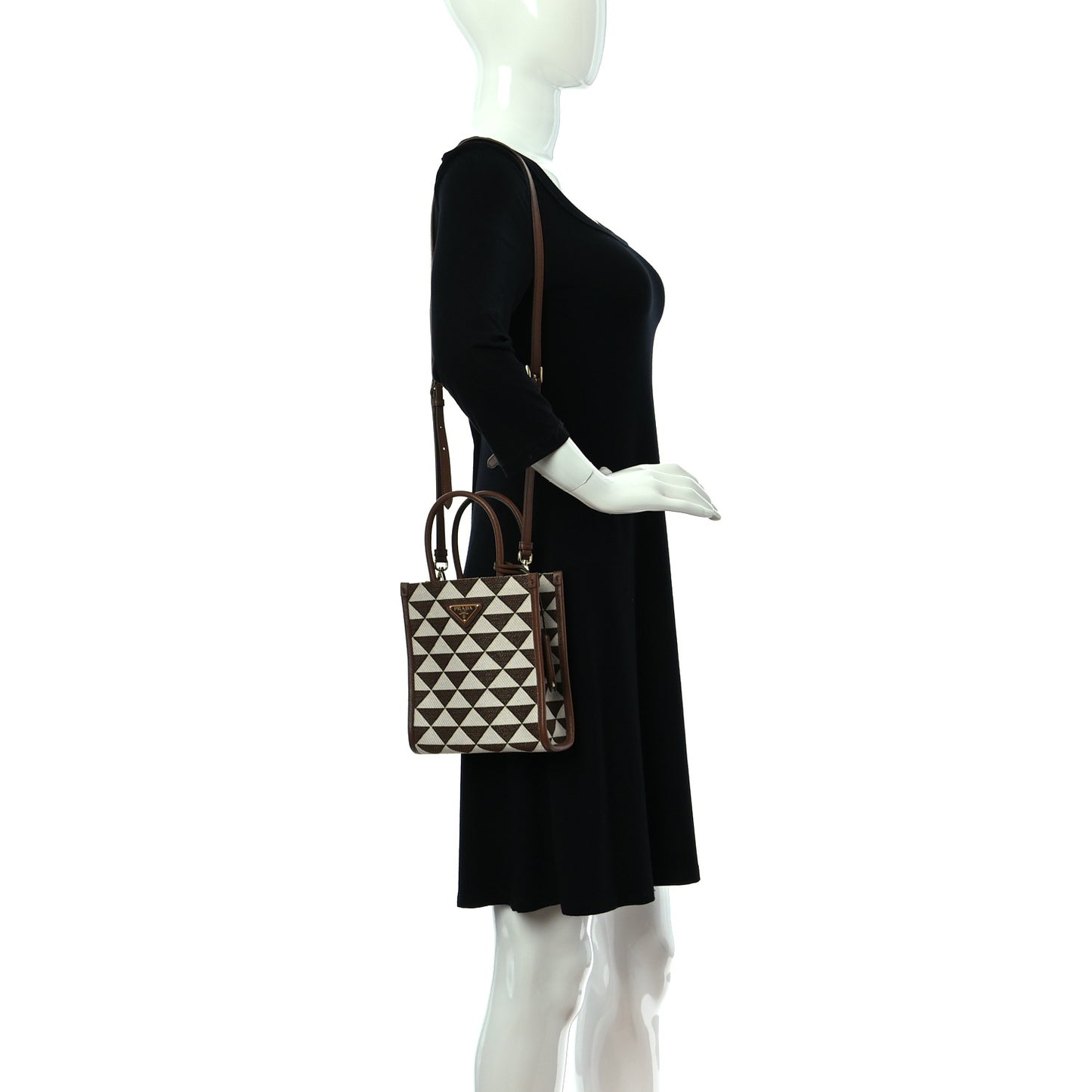 Jacquard Saffiano Triangolo Symbole Embroidered Micro Tote Tobacco Talco