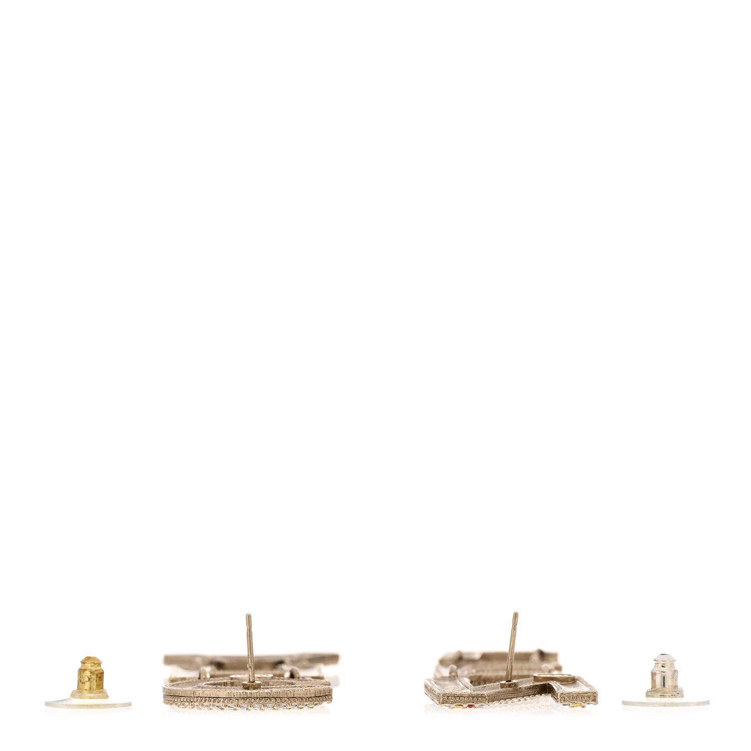 Chanel Metal Crystal Rainbow Cha-Nel Logo Drop Earrings Multicolor Gold 3 of 5