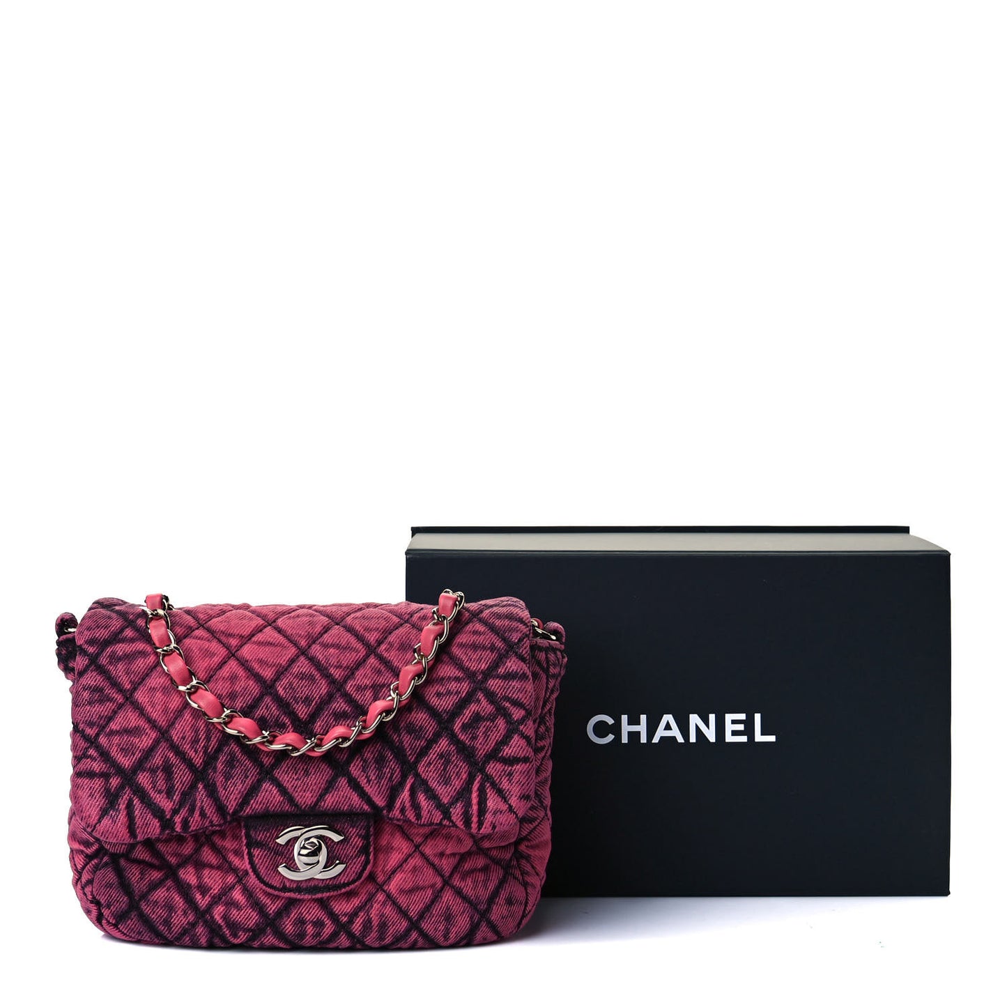 Washed Denim Quilted Small Denimpression Flap Red Black