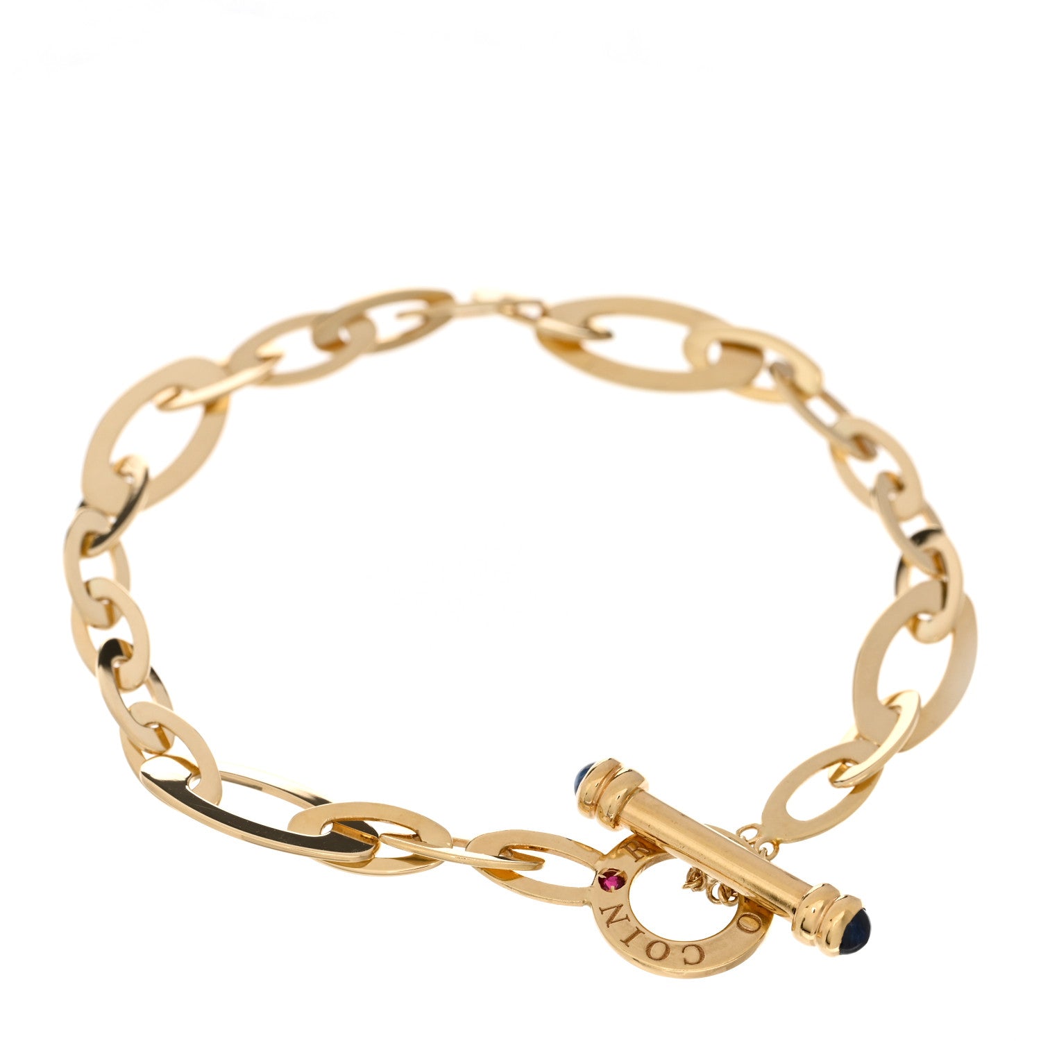 Roberto Coin 18K Yellow Gold Blue Sapphire Chic and Shine Oval Link Bracelet 1 of 3