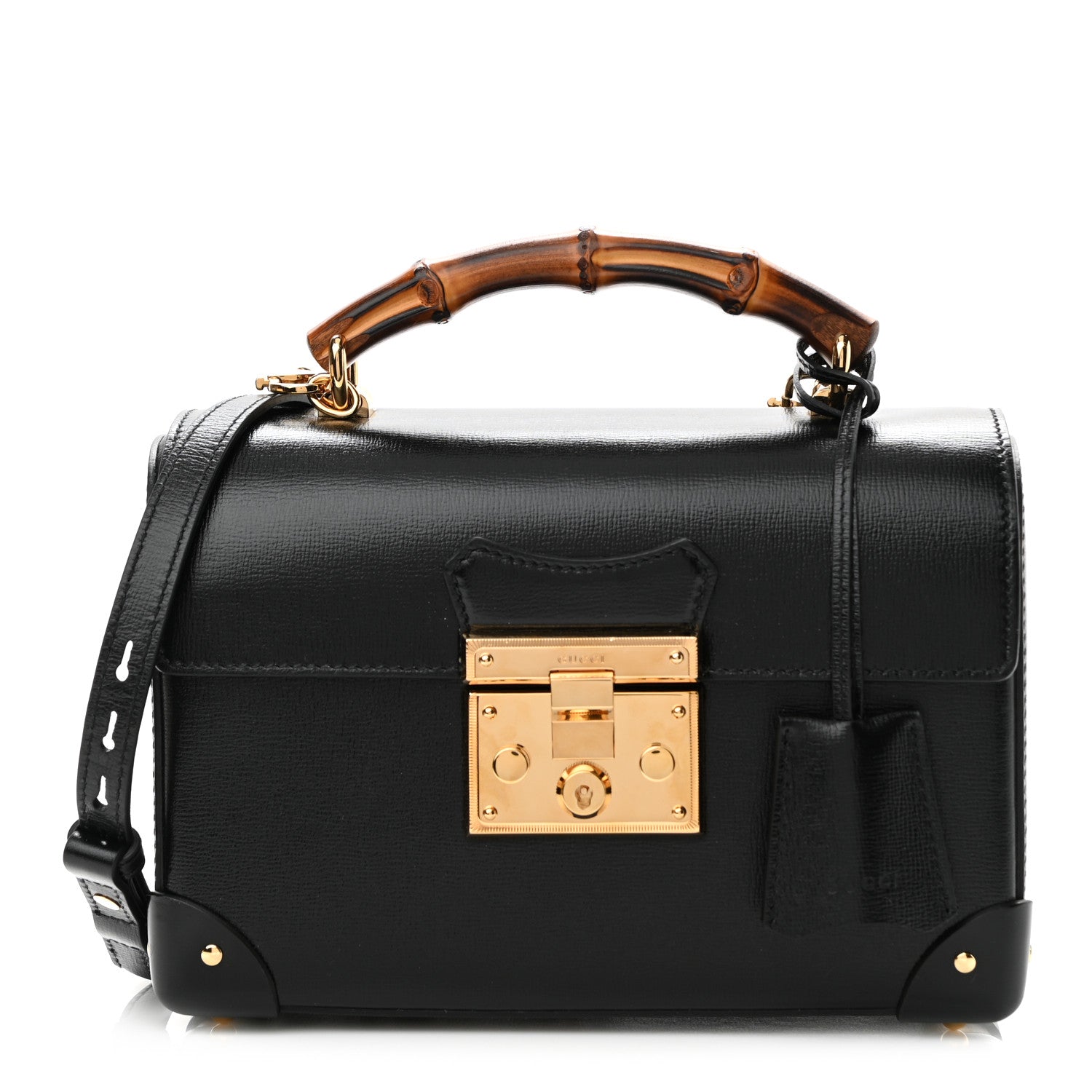 Gucci Calfskin Small Padlock Bamboo Shoulder Bag Black 1 of 11