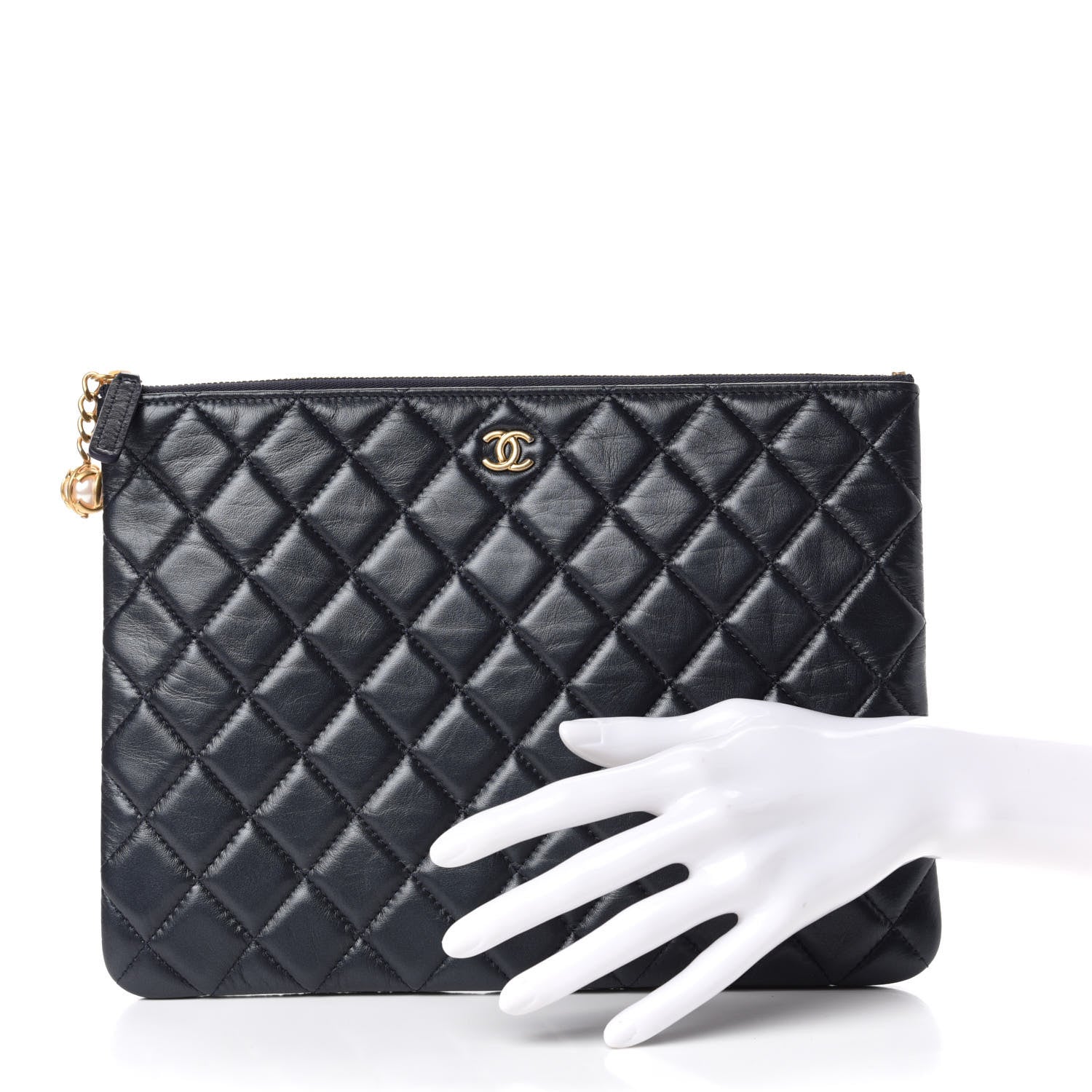 Chanel Lambskin Quilted Pearl Crush Medium Cosmetic Case Dark Blue 2 of 9