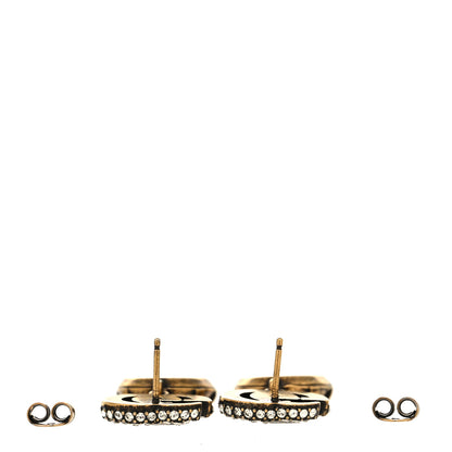 Gucci Metal Crystal Double G Drop Earrings Aged Gold 3 of 4