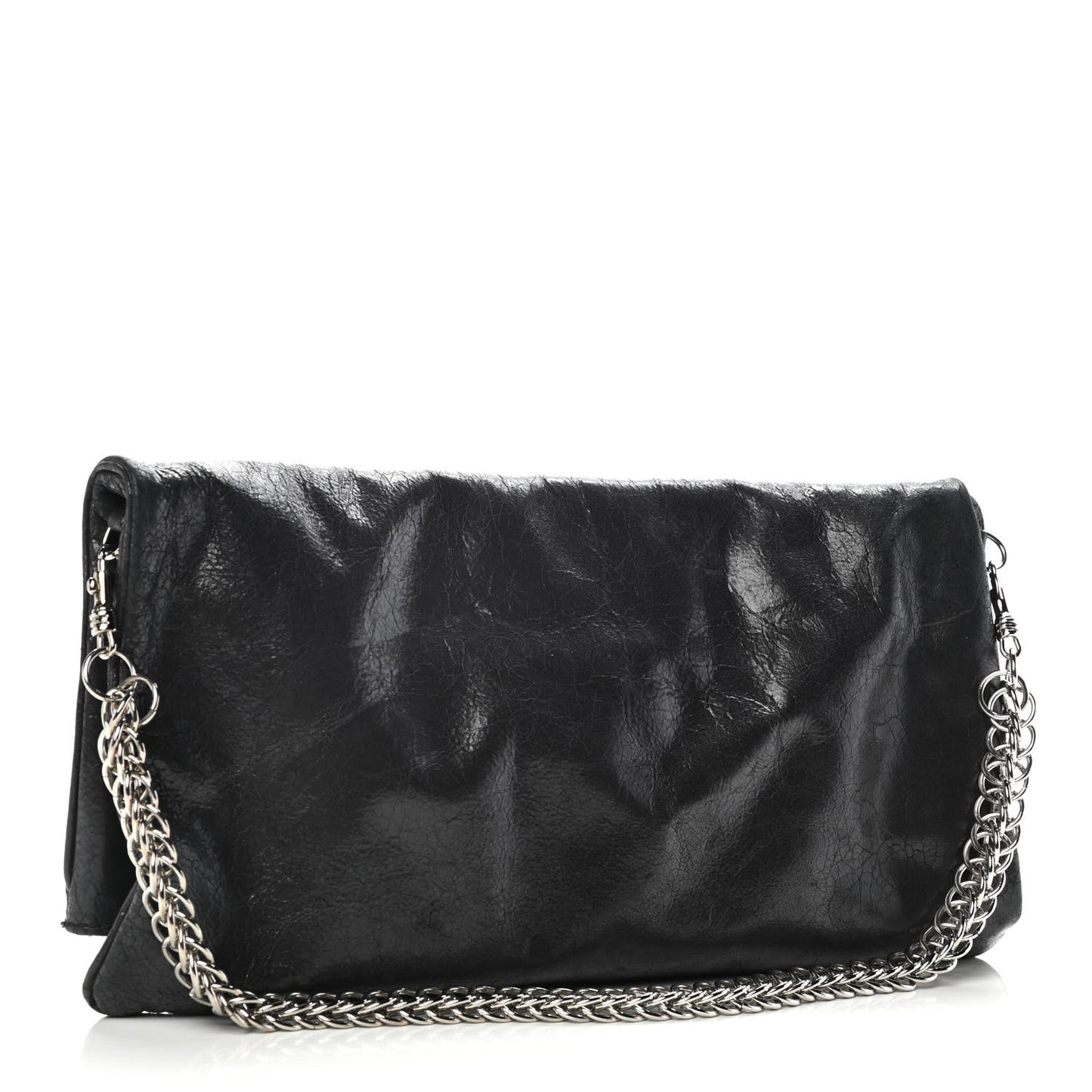 Crinkled Patent Envelope Folded Clutch Black