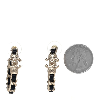 Chanel Lambskin CC Turnlock Chain Hoop Earrings Gold Black 2 of 4
