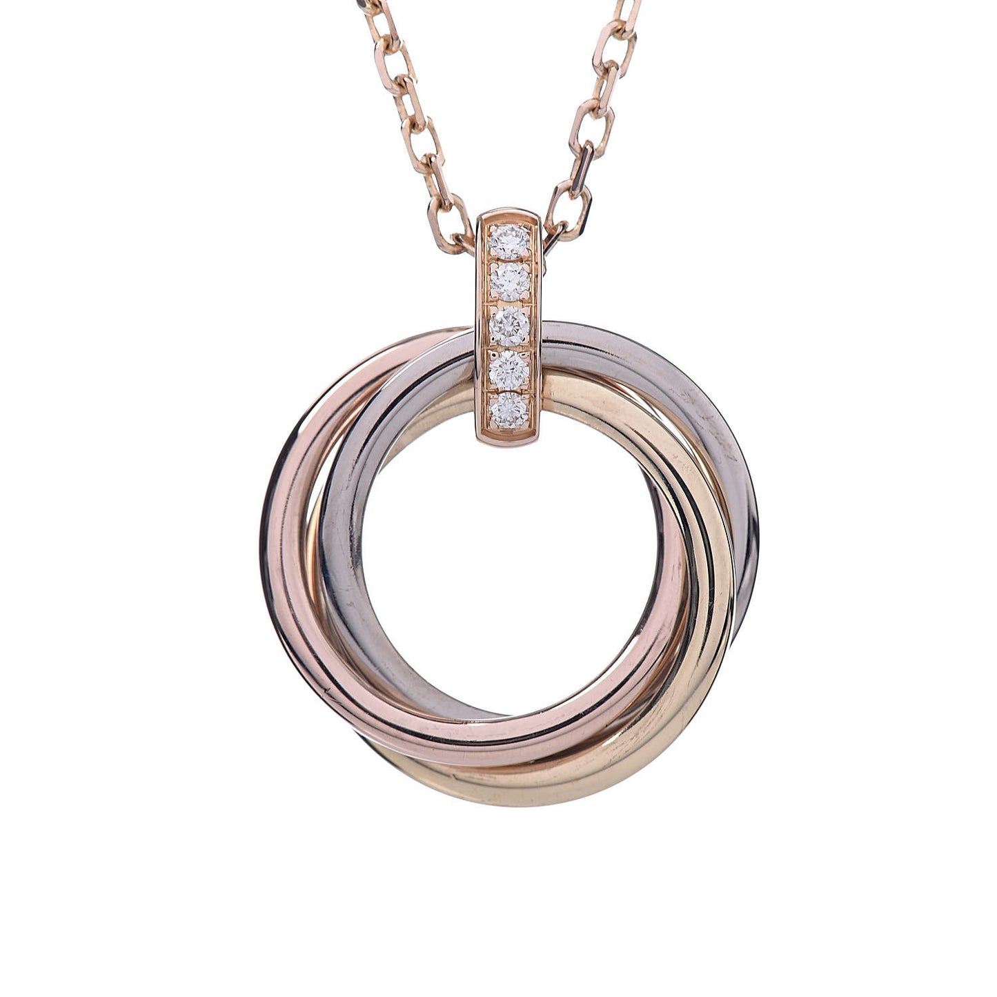 18K Pink White Yellow Gold Diamond Trinity Pendant Necklace