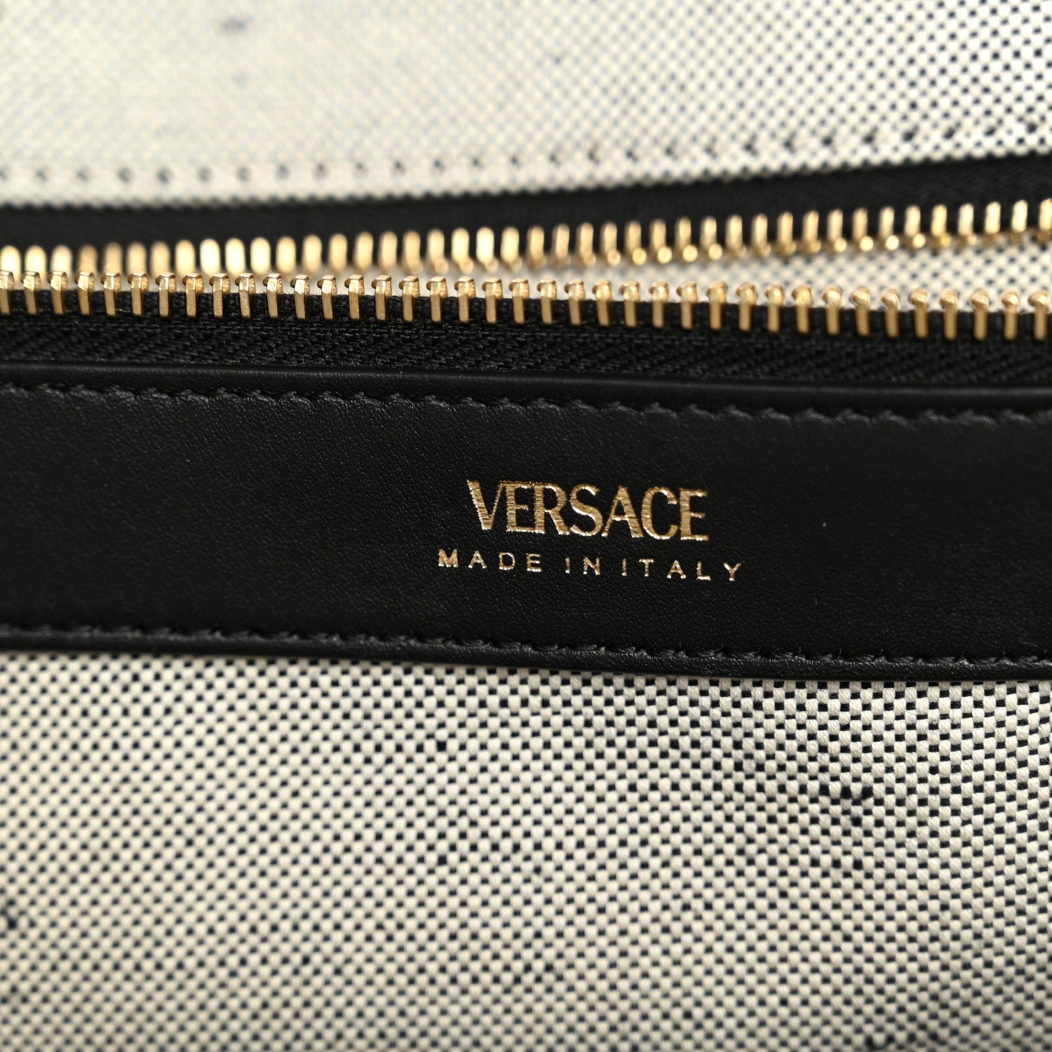 Versace Canvas Calfskin Studded Large Logo Tote Bag Ecru Black 6 of 13