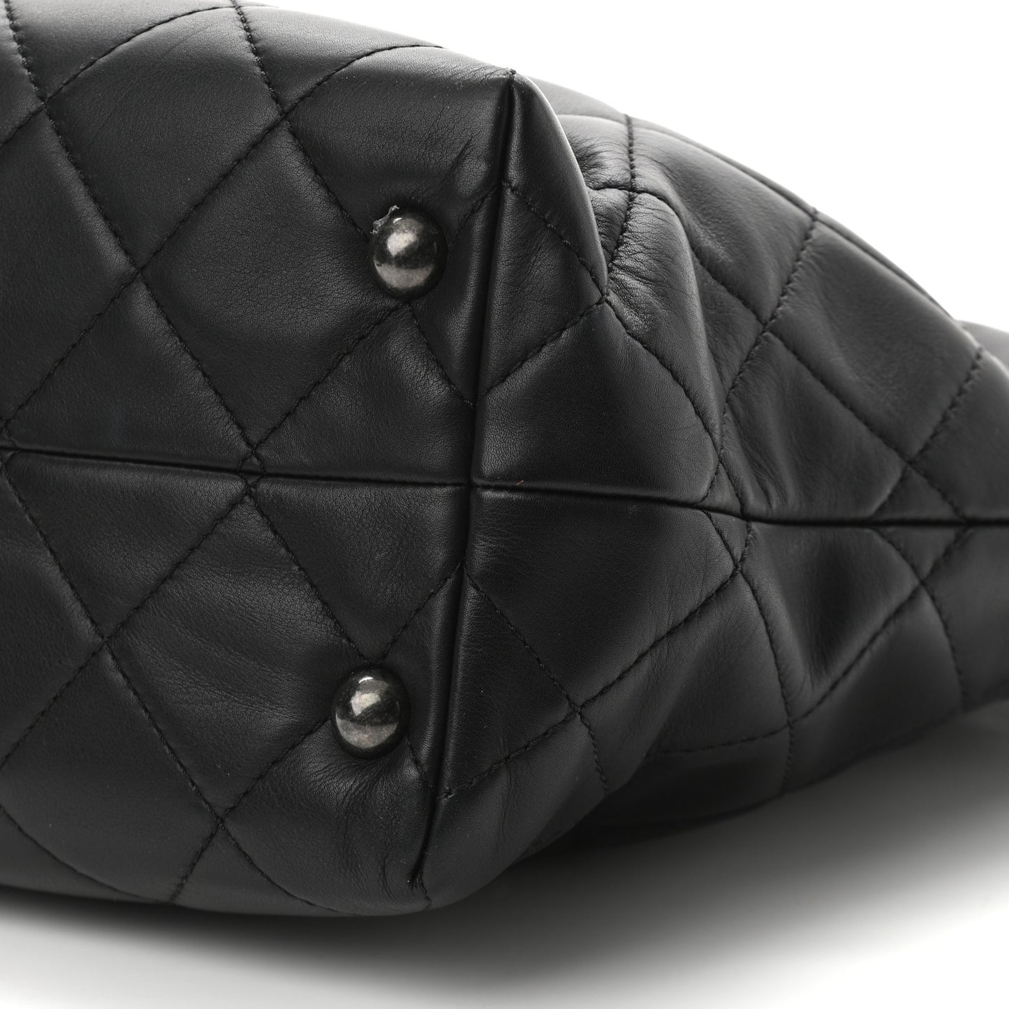 Sheepskin Quilted Chain Handle Large Shopping Tote Black