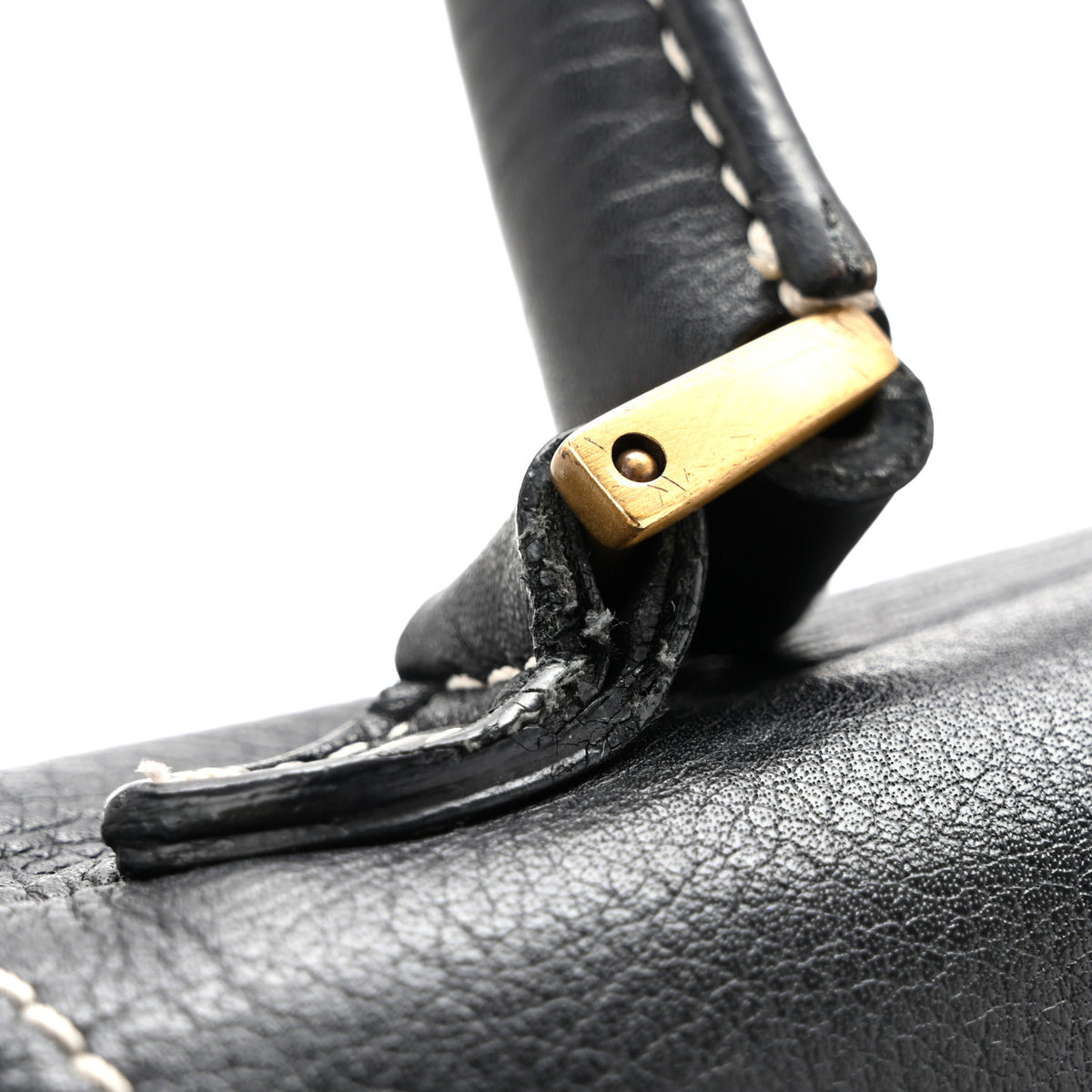 Calfskin Saddle Top Handle Satchel Black