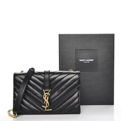 Saint Laurent Lambskin Matelasse Chevron Small Monogram Satchel Black 7 of 7