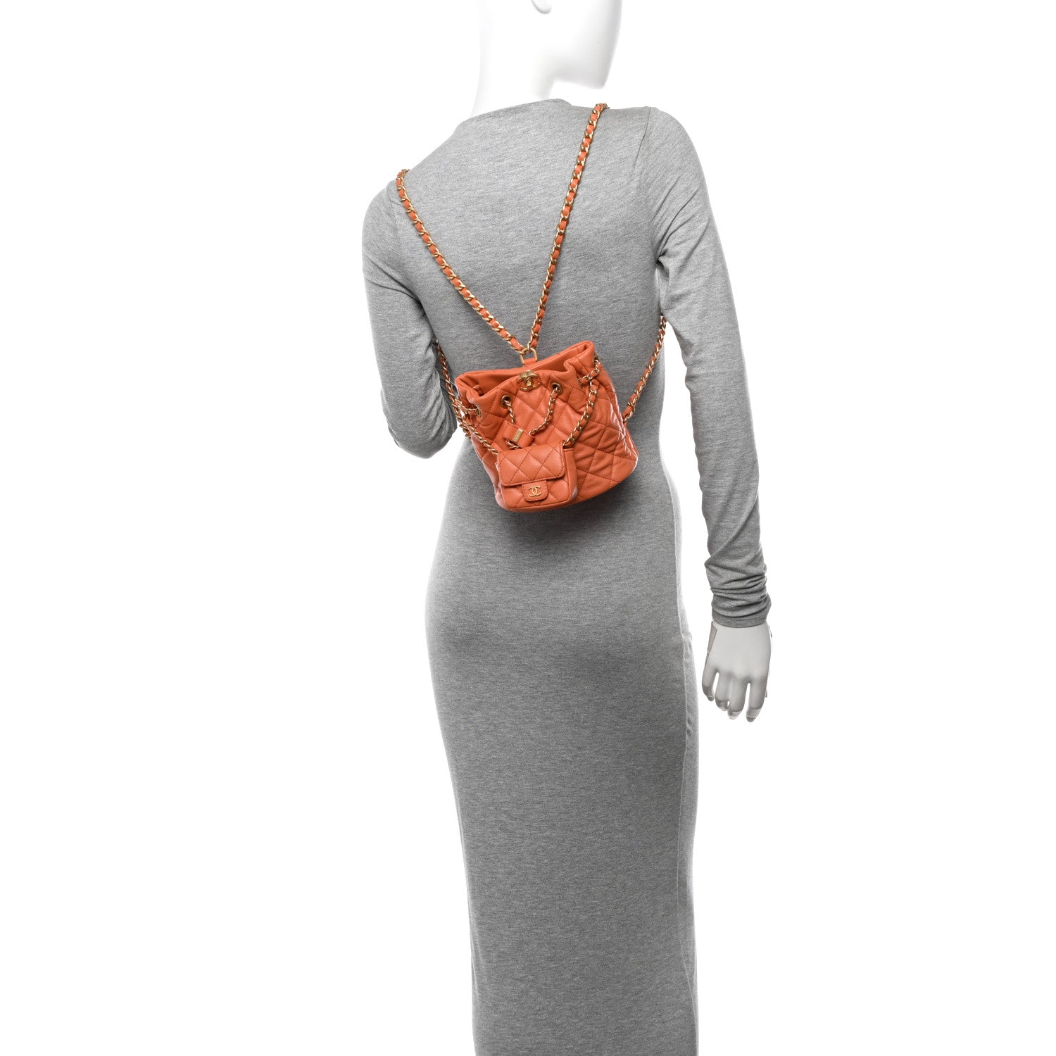 Chanel Calfskin Quilted Small CC Chain Bucket Backpack Orange 2 of 10