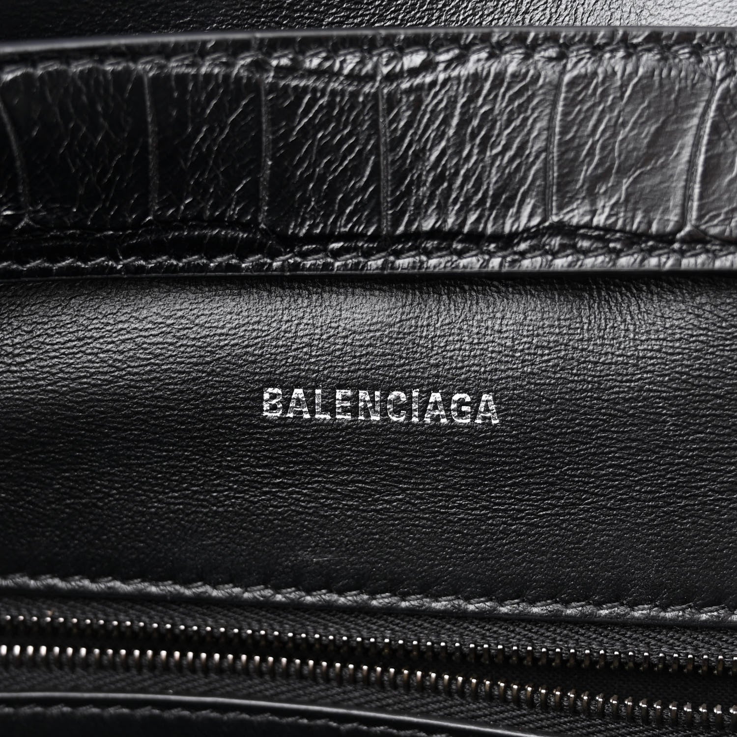 Balenciaga Extra Supple Calfskin Crocodile Embossed Monochrome XS Downtown Shoulder Bag Black 6 of 9