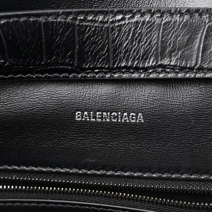 Balenciaga Extra Supple Calfskin Crocodile Embossed Monochrome XS Downtown Shoulder Bag Black 6 of 9