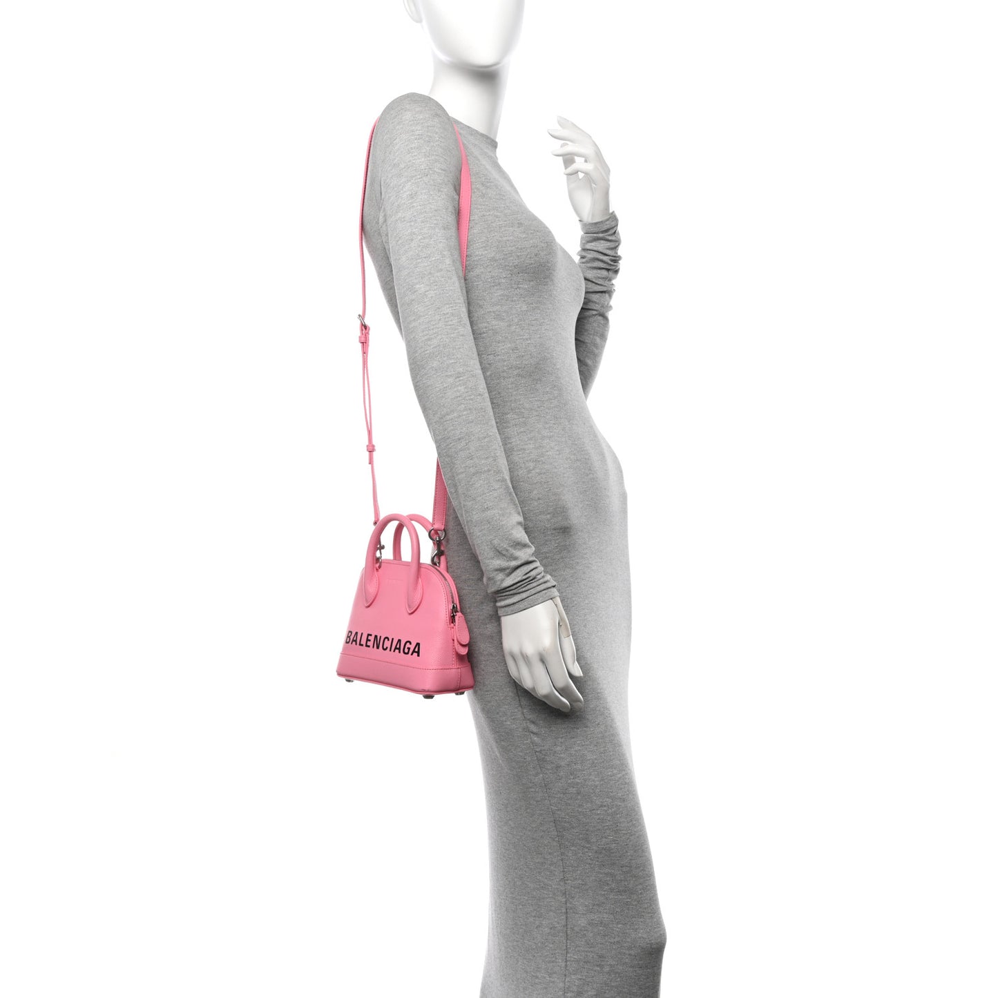 Signature Grained Calfskin Logo XXS Ville Top Handle Bag Rose Bubblegum Black