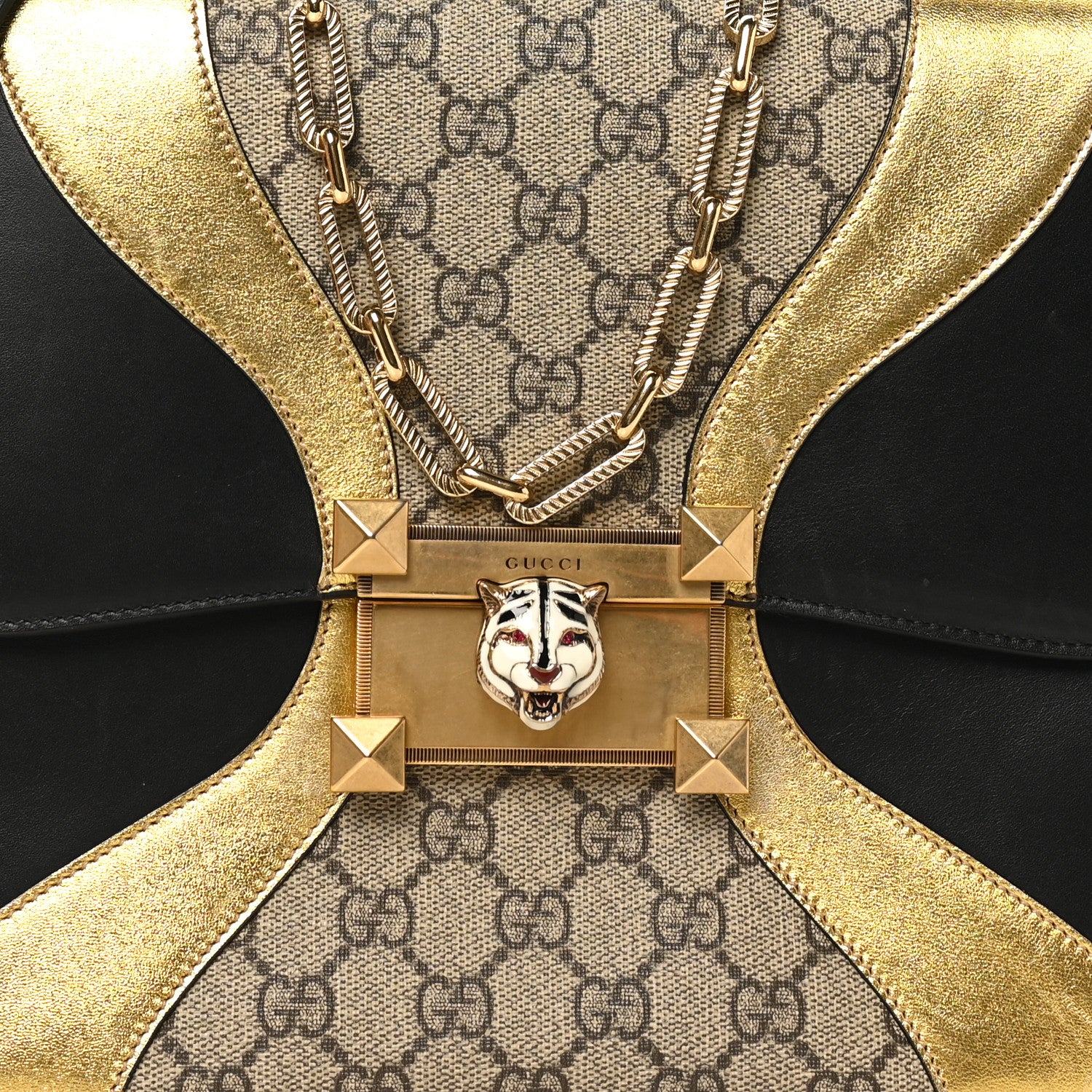 Gucci Nappa GG Supreme Monogram Medium Osiride Top Handle Bag Black Oro Vecchio Beige Ebony 8 of 13
