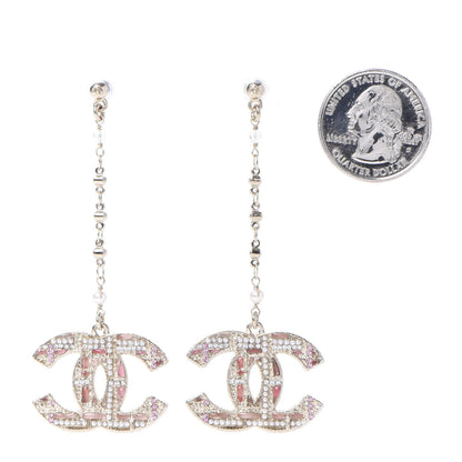 Chanel Pearl Crystal CC Tweed Drop Earrings Gold Pink Pearly White 2 of 4