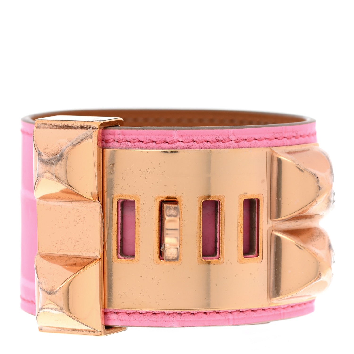 Hermes Matte Niloticus Crocodile Collier De Chien CDC Bracelet T2 Rose Bubblegum 3 of 6