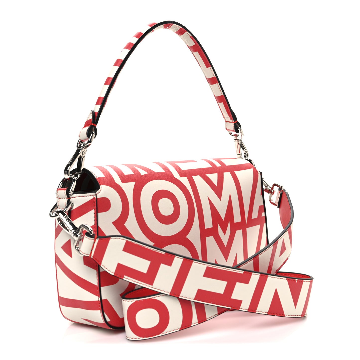 X MARC JACOBS Vitello Seta Logo Print Baguette Glow Coral White