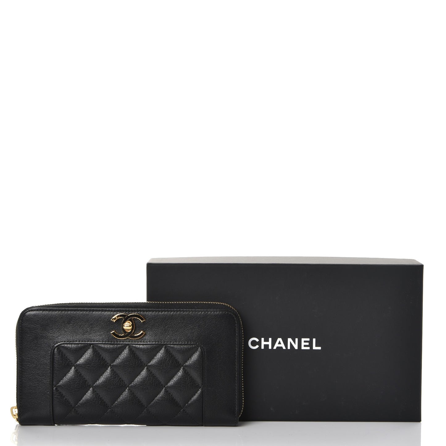 Sheepskin Quilted Mademoiselle Vintage Zip Around Wallet Black