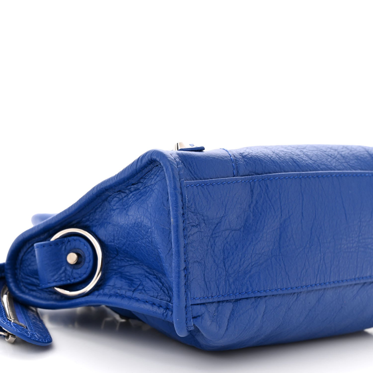 Balenciaga Agneau Classic Silver Hardware Mini City Logo Strap Bleu Electric Black 10 of 11