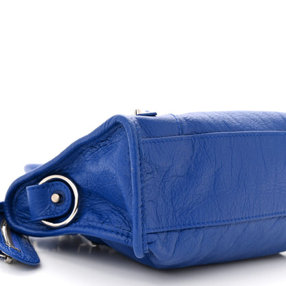Balenciaga Agneau Classic Silver Hardware Mini City Logo Strap Bleu Electric Black 10 of 11
