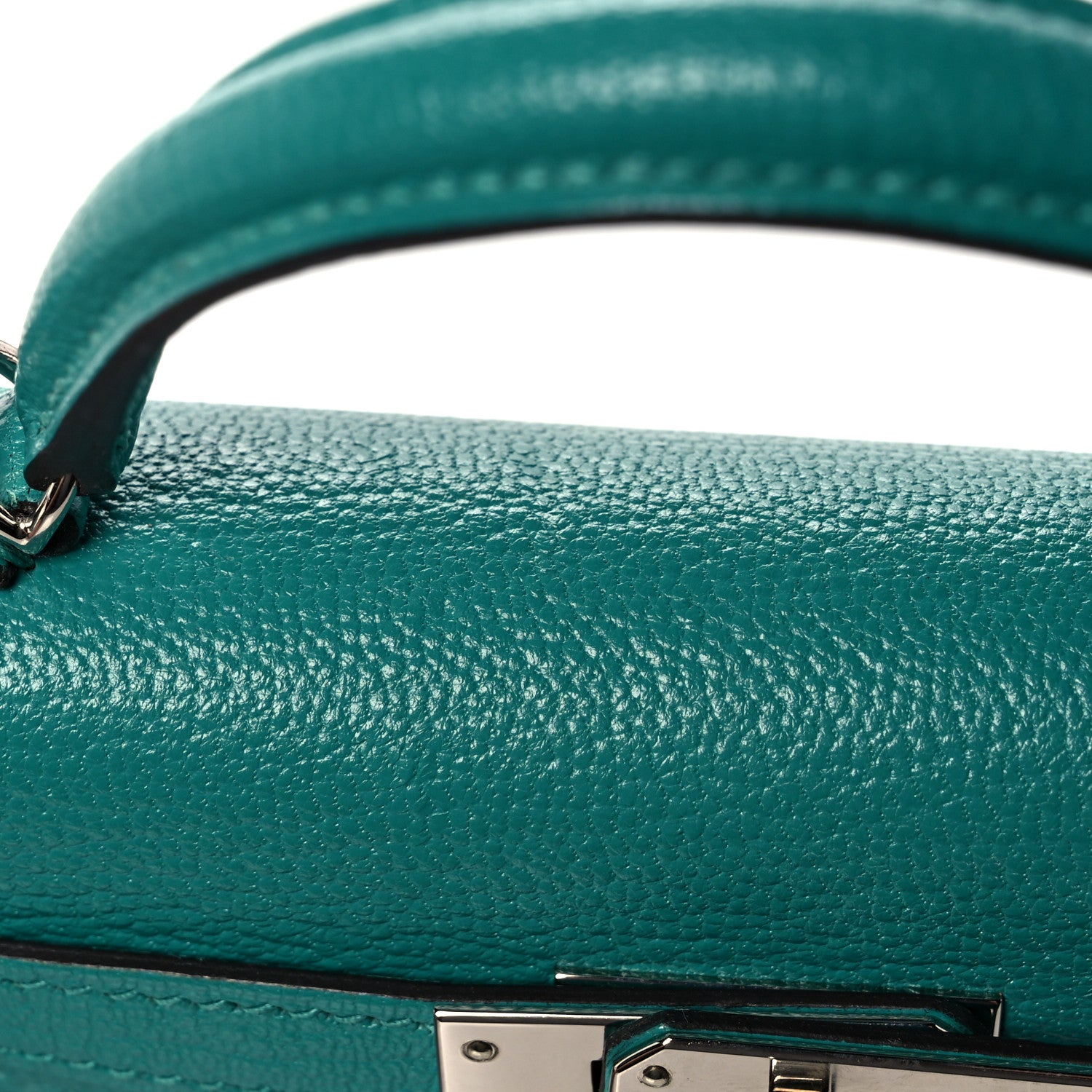 Hermes Chevre Mysore Verso Mini Kelly Sellier 20 Vert Verone Bleu Zanzibar 11 of 13