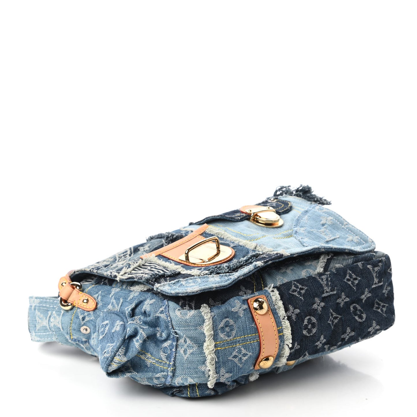Denim Patchwork Posty Messenger Bag Blue