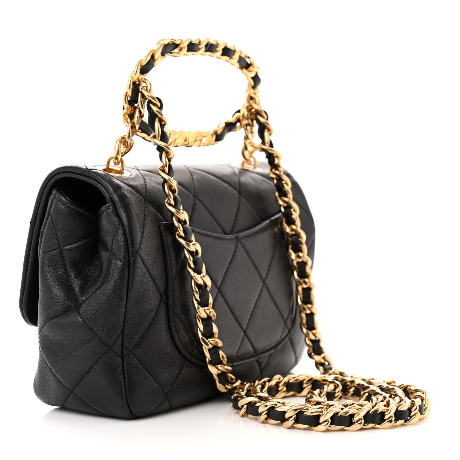 Chanel Lambskin Metal Quilted Mini Top Handle Square Flap Black 3 of 12
