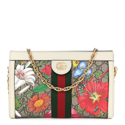 Gucci GG Supreme Monogram Flora Web Small Ophidia Chain Shoulder Bag White 1 of 10
