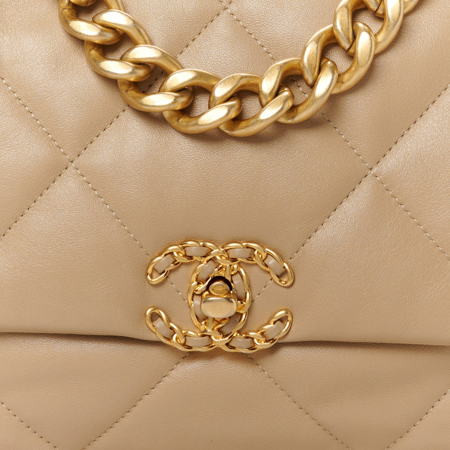 Lambskin Quilted Large Chanel 19 Flap Dark Beige