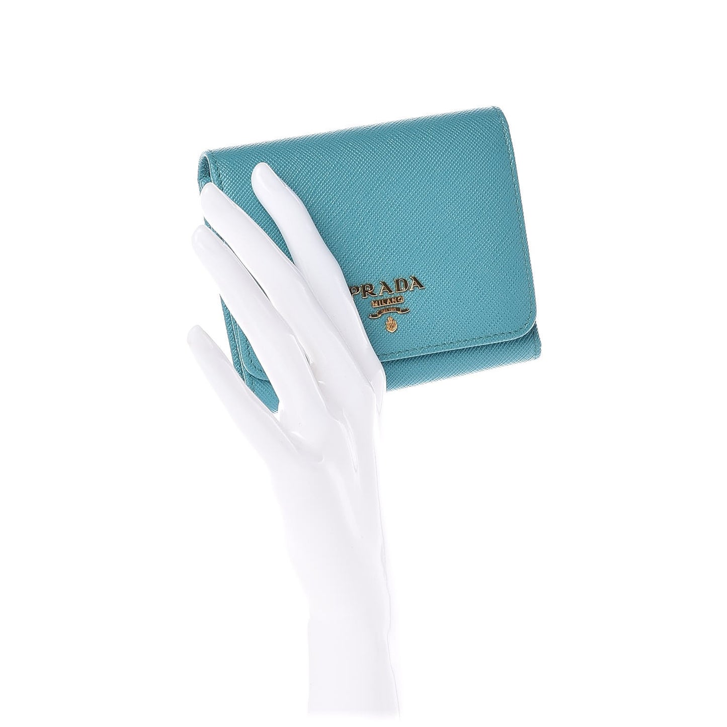 Saffiano Metal Tri-Fold Wallet Turchese