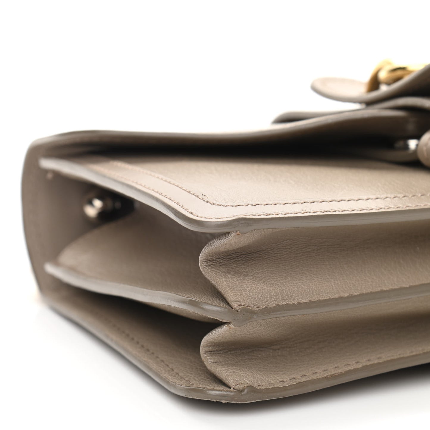 Shiny Goatskin Calfskin Aby Chain Shoulder Bag Motty Grey